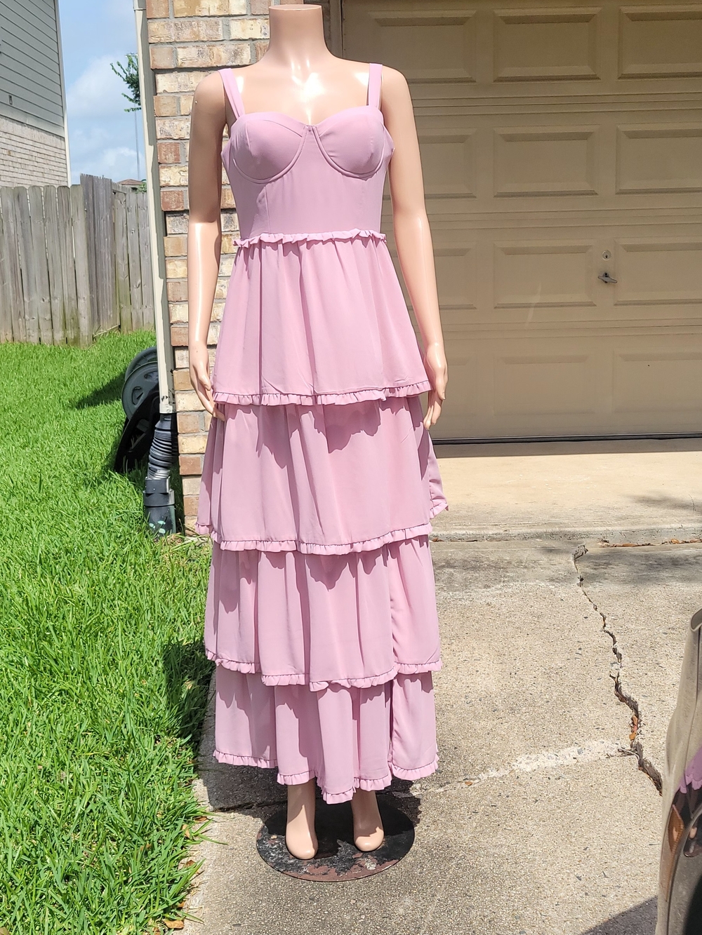 Lulu's Dusty Pink Tiered Maxi Dress with Sweetheart Bodice
